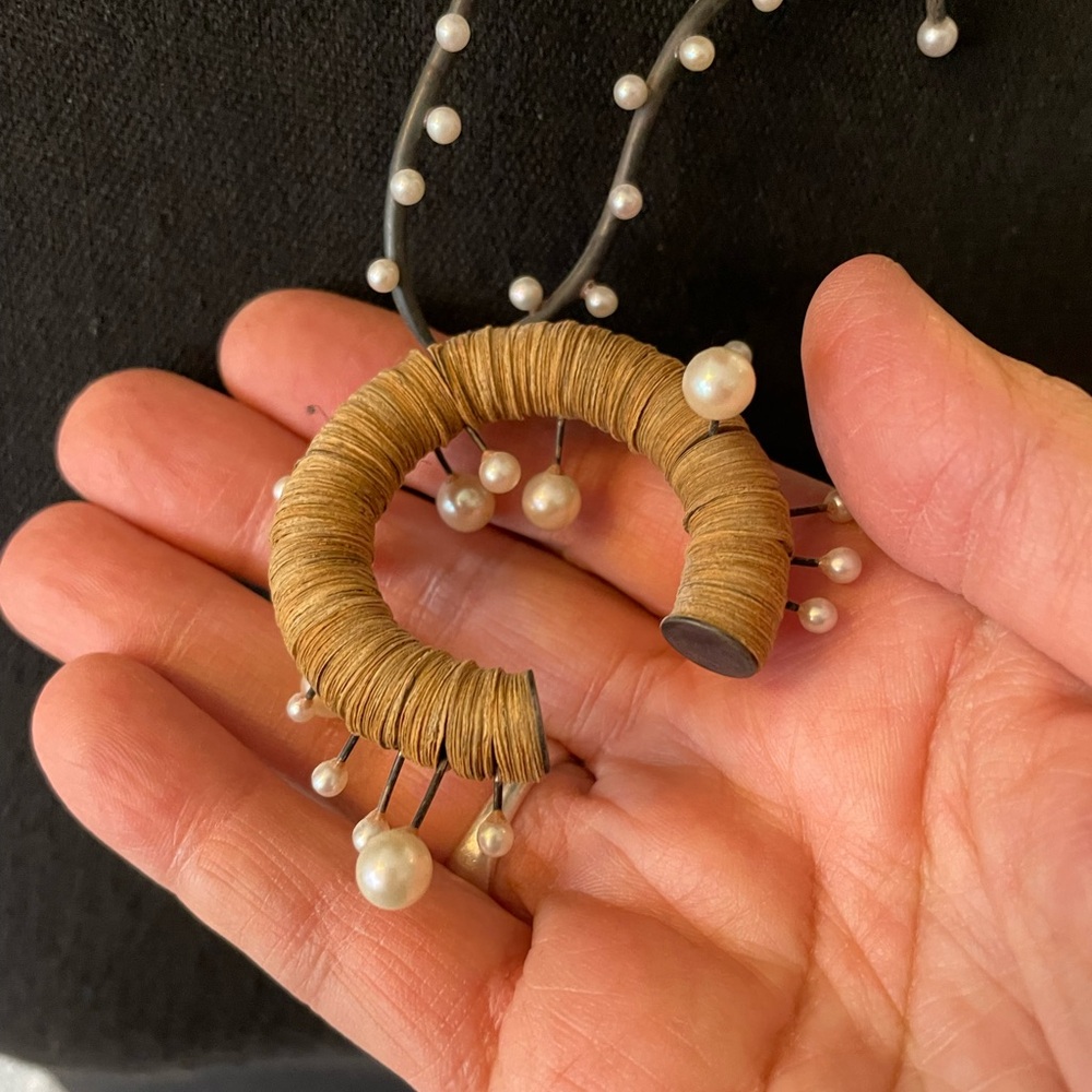 Vintage Kiwon Wang Silver Pearl and Paper necklace NYC - Picture 8 of 16